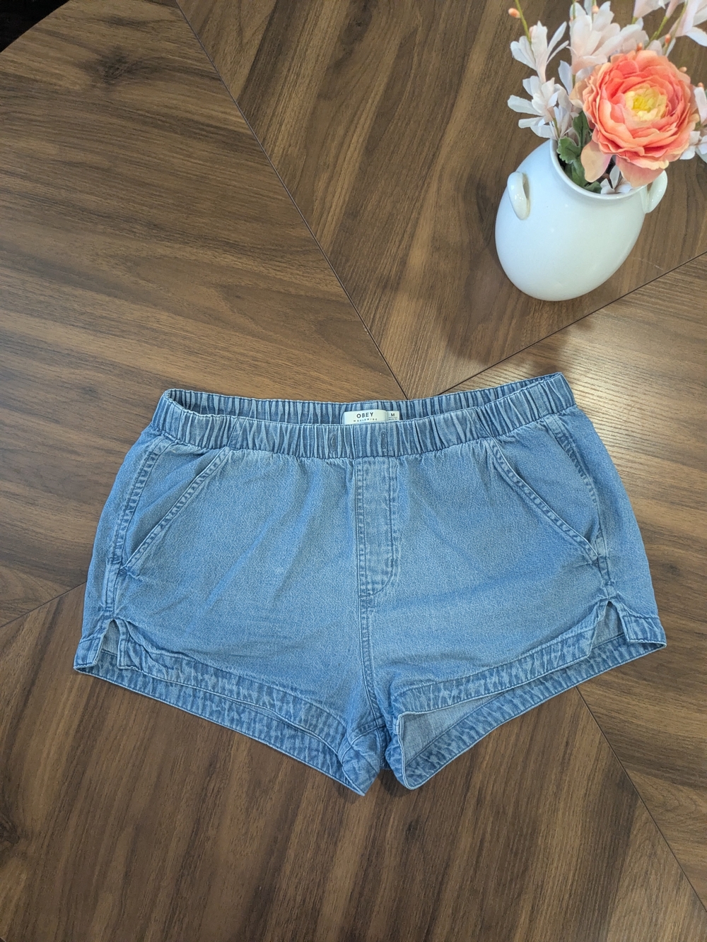 Obey Women's Light Blue Denim Casual Shorts